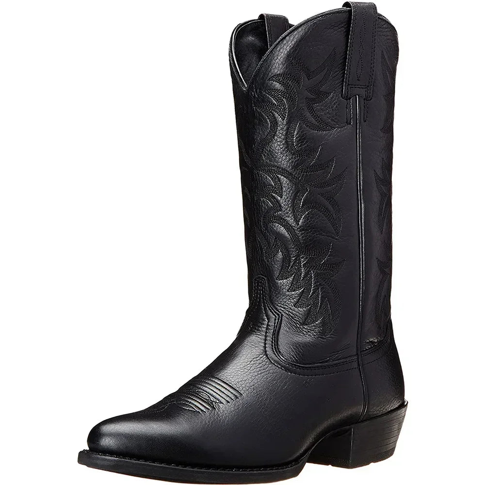 Men's tall embroidered cowboy boots with pointed toe