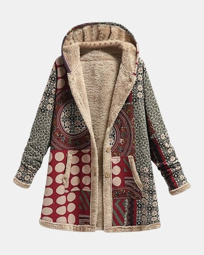Burgundy geometric sherpa coat