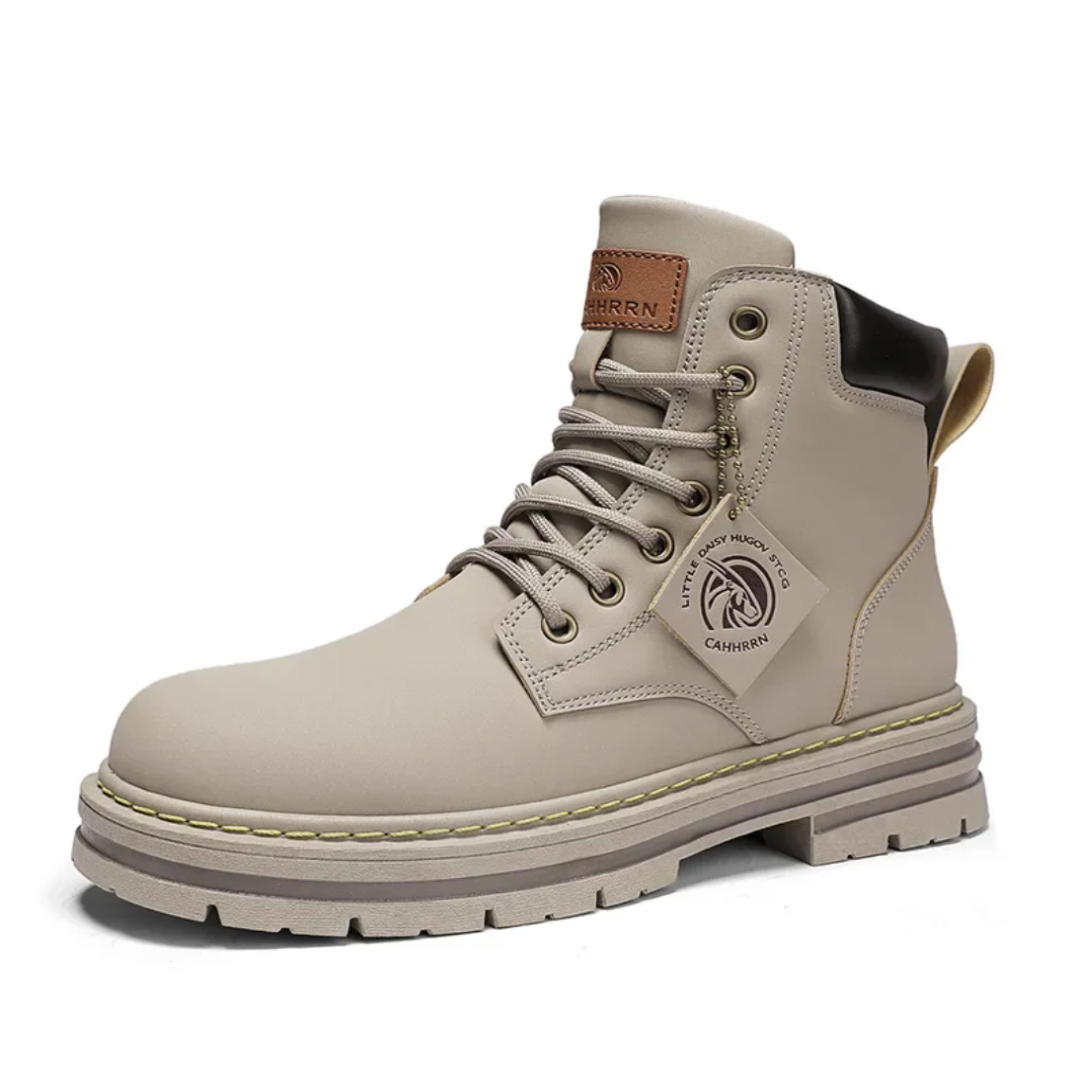 Men's lace-up ankle boots with round toes, padded collars and lugged soles