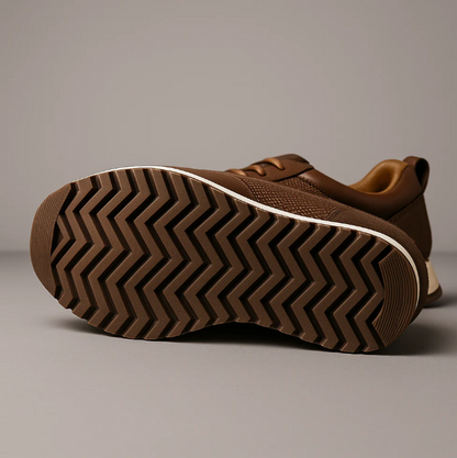 Leather lace-up sneakers with textured side panels