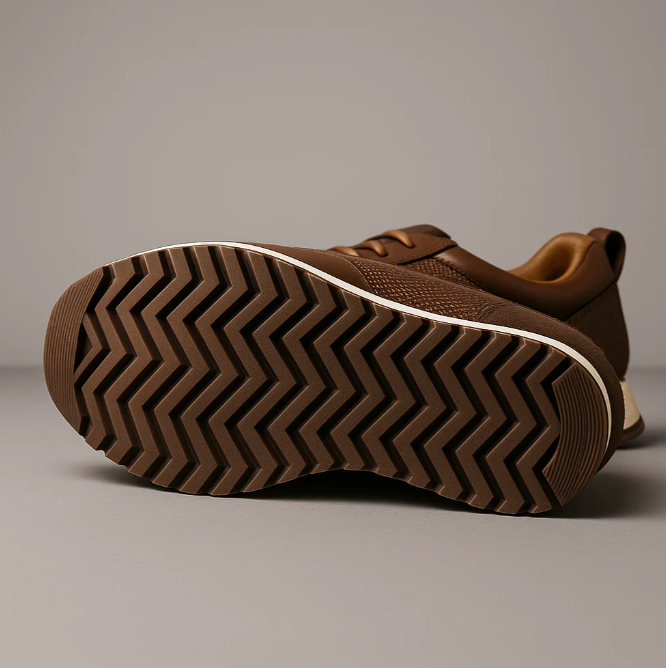 Leather lace-up sneakers with textured side panels