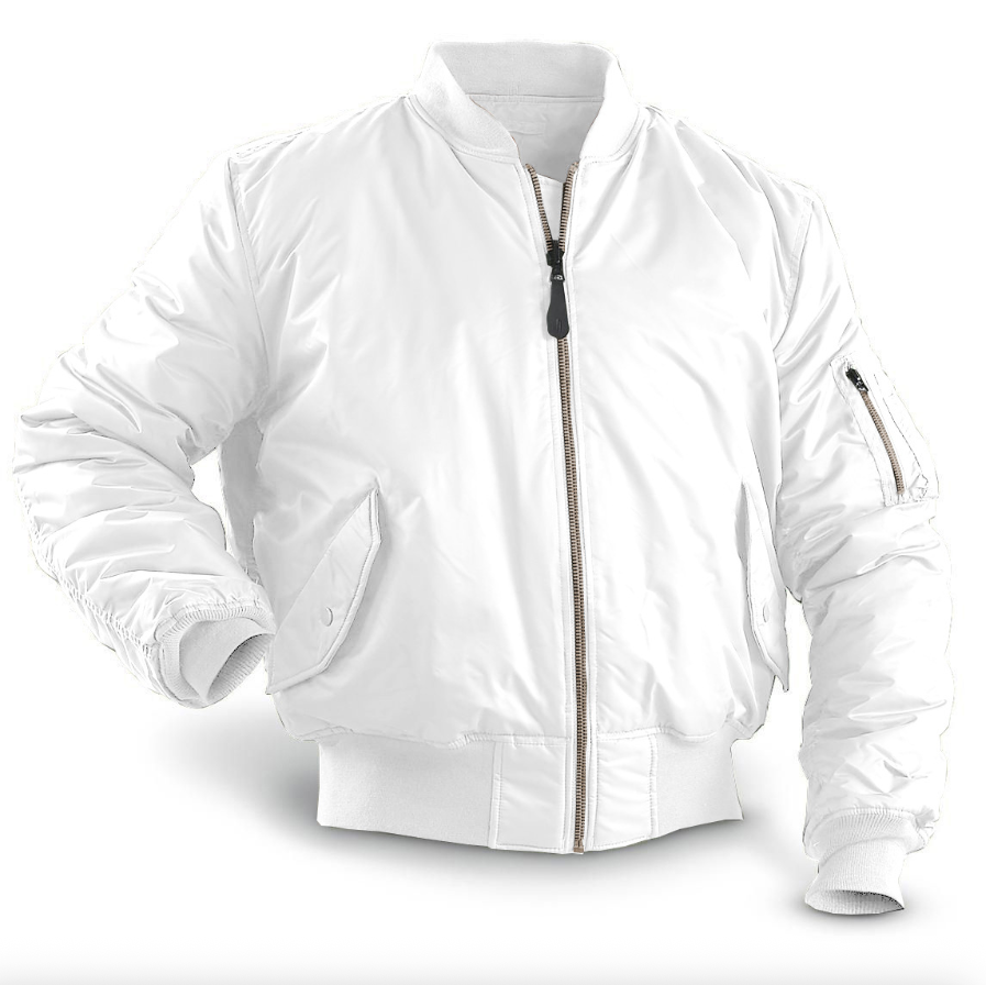 Men's quilted bomber jacket with zip front and ribbed trims