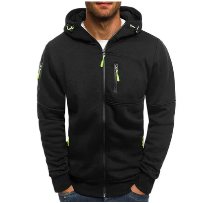 Men's hooded full-zip jacket with zipped pockets and long sleeves