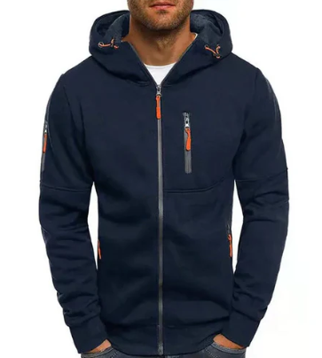 Men's hooded full-zip jacket with zipped pockets and long sleeves