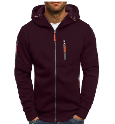 Men's hooded full-zip jacket with zipped pockets and long sleeves