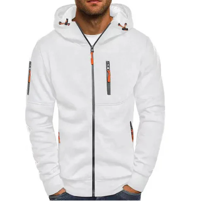 Men's hooded full-zip jacket with zipped pockets and long sleeves