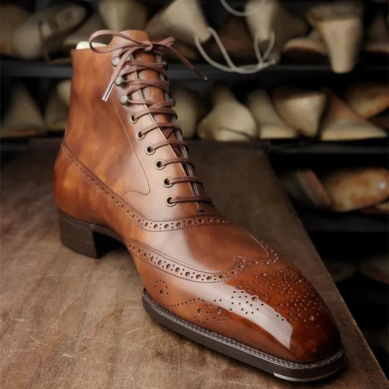Men's lace-up brogue ankle boots with wingtip toe detailing