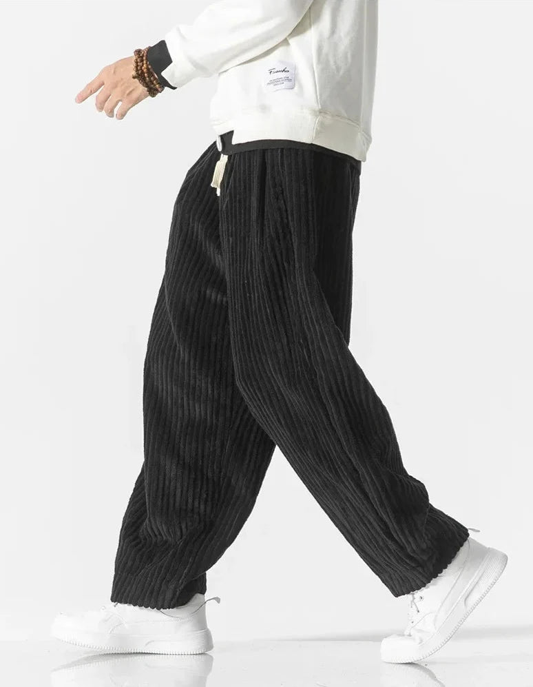 Wide-leg ribbed corduroy trousers with a drawstring waist