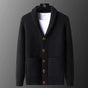 Men's textured knit cardigan with shawl collar, buttons and two patch pockets