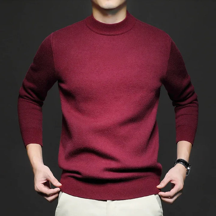 Men's plain mock-neck sweater with ribbed trims