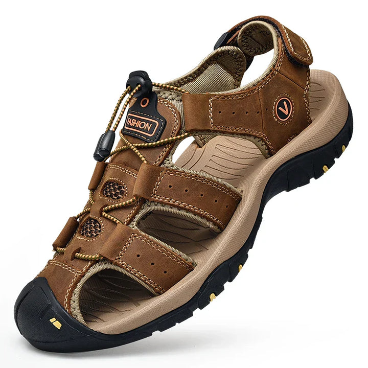 Men's Closed Toe Walking Sandals, Bungee Lace, Lugged Sole