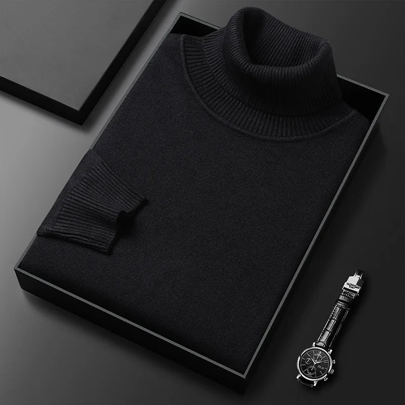 Ribbed turtleneck sweater with long sleeves and hip-length hem