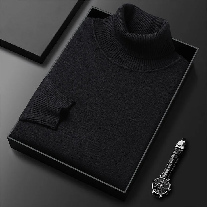 Ribbed turtleneck sweater with long sleeves and hip-length hem