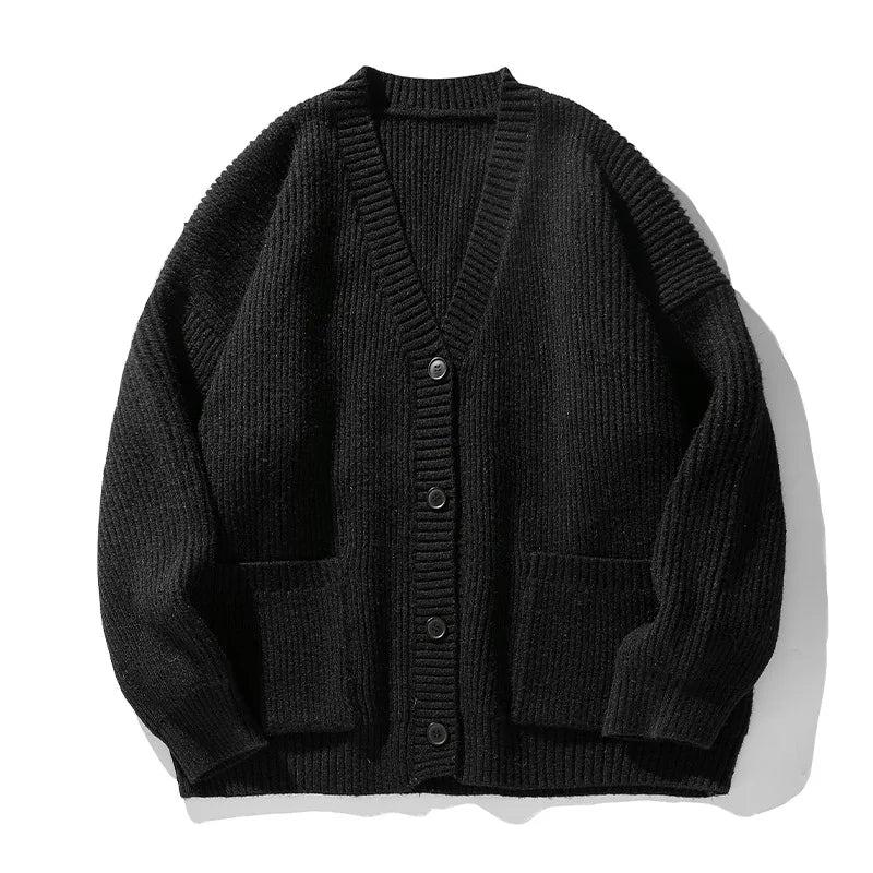Ribbed knit cardigan with V-neck, buttons and two front pockets