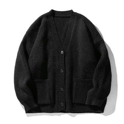 Ribbed knit cardigan with V-neck, buttons and two front pockets