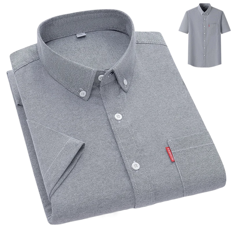 Men's Lightweight Cotton Shirt, Relaxed Fit Breathable Button-Up Summer Shirt Long Sleeve