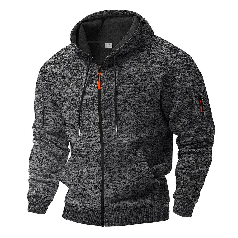Men's hooded textured fleece jacket with full zip and long sleeves
