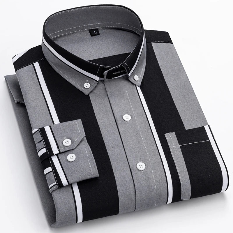 Men's Cotton Blend Shirt, Tailored Fit Breathable Button-Up Smart Casual Long Sleeve Shirt