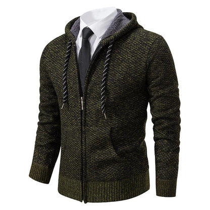 Men's textured full-zip hooded jumper with long sleeves and front pockets