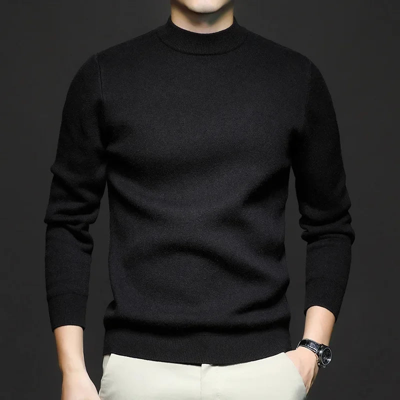 Men's plain mock-neck sweater with ribbed trims