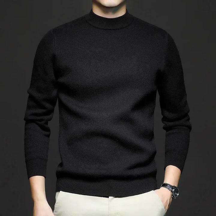 Men's plain mock-neck sweater with ribbed trims