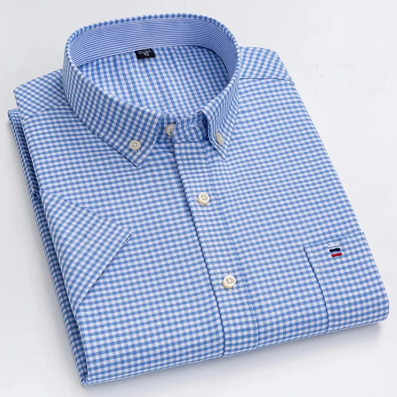 Men's Cotton Shirt, Tailored Fit Breathable Button-Up Business Casual Long Sleeve Shirt