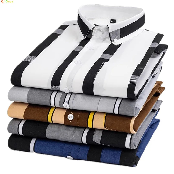 Men's Cotton Blend Shirt, Tailored Fit Breathable Button-Up Smart Casual Long Sleeve Shirt