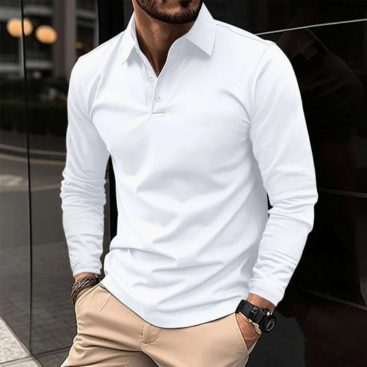 Men's long sleeve collared polo shirt with button placket