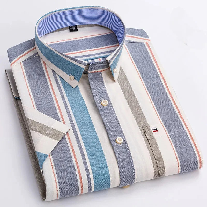 Men's Cotton Shirt, Tailored Fit Breathable Button-Up Business Casual Long Sleeve Shirt