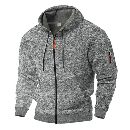 Men's hooded textured fleece jacket with full zip and long sleeves