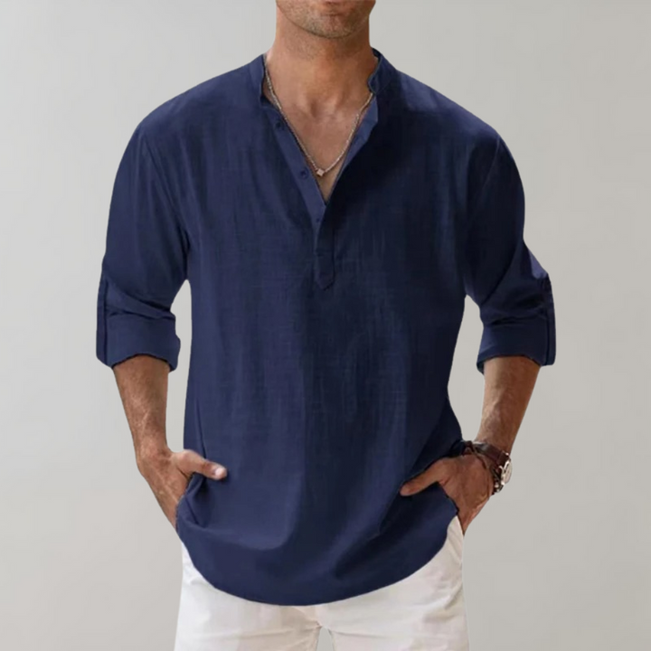 Men's Oversized Linen Shirt, Breathable Relaxed Fit Long Sleeve Summer Casual Shirt