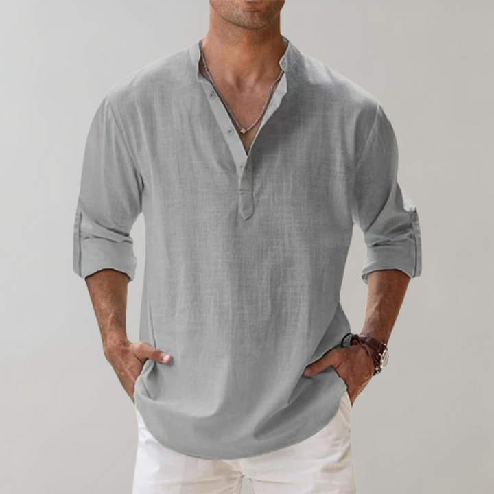 Men's Oversized Linen Shirt, Breathable Relaxed Fit Long Sleeve Summer Casual Shirt