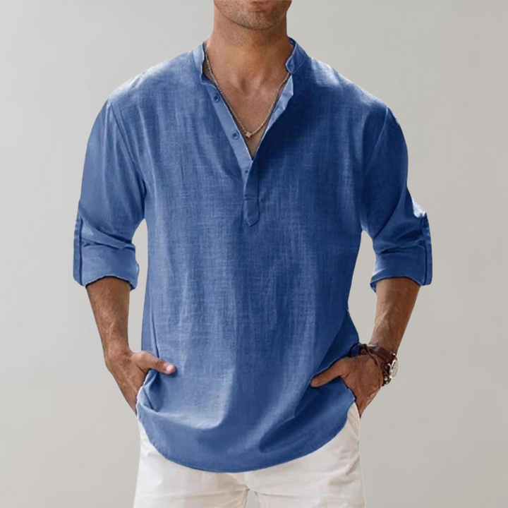 Men's Oversized Linen Shirt, Breathable Relaxed Fit Long Sleeve Summer Casual Shirt