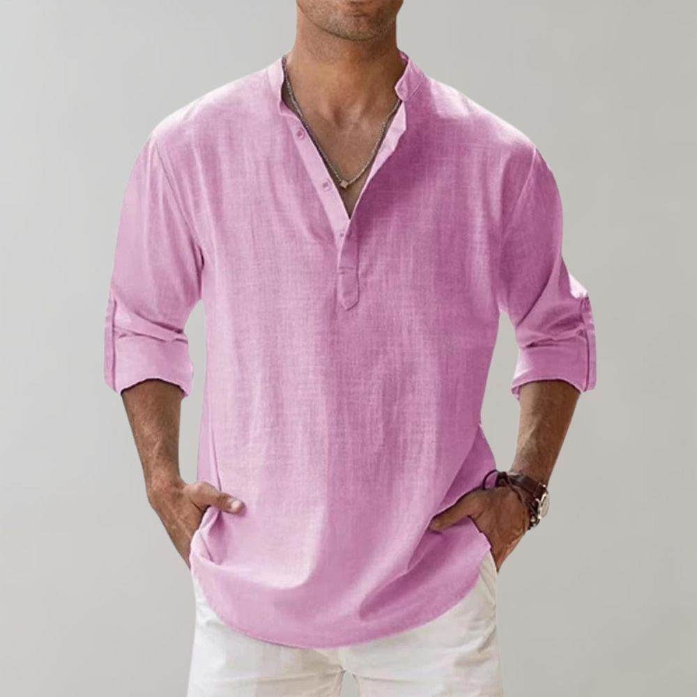 Men's Oversized Linen Shirt, Breathable Relaxed Fit Long Sleeve Summer Casual Shirt