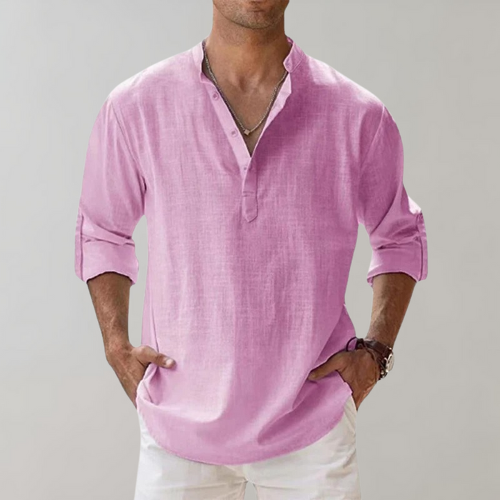 Men's Oversized Linen Shirt, Breathable Relaxed Fit Long Sleeve Summer Casual Shirt