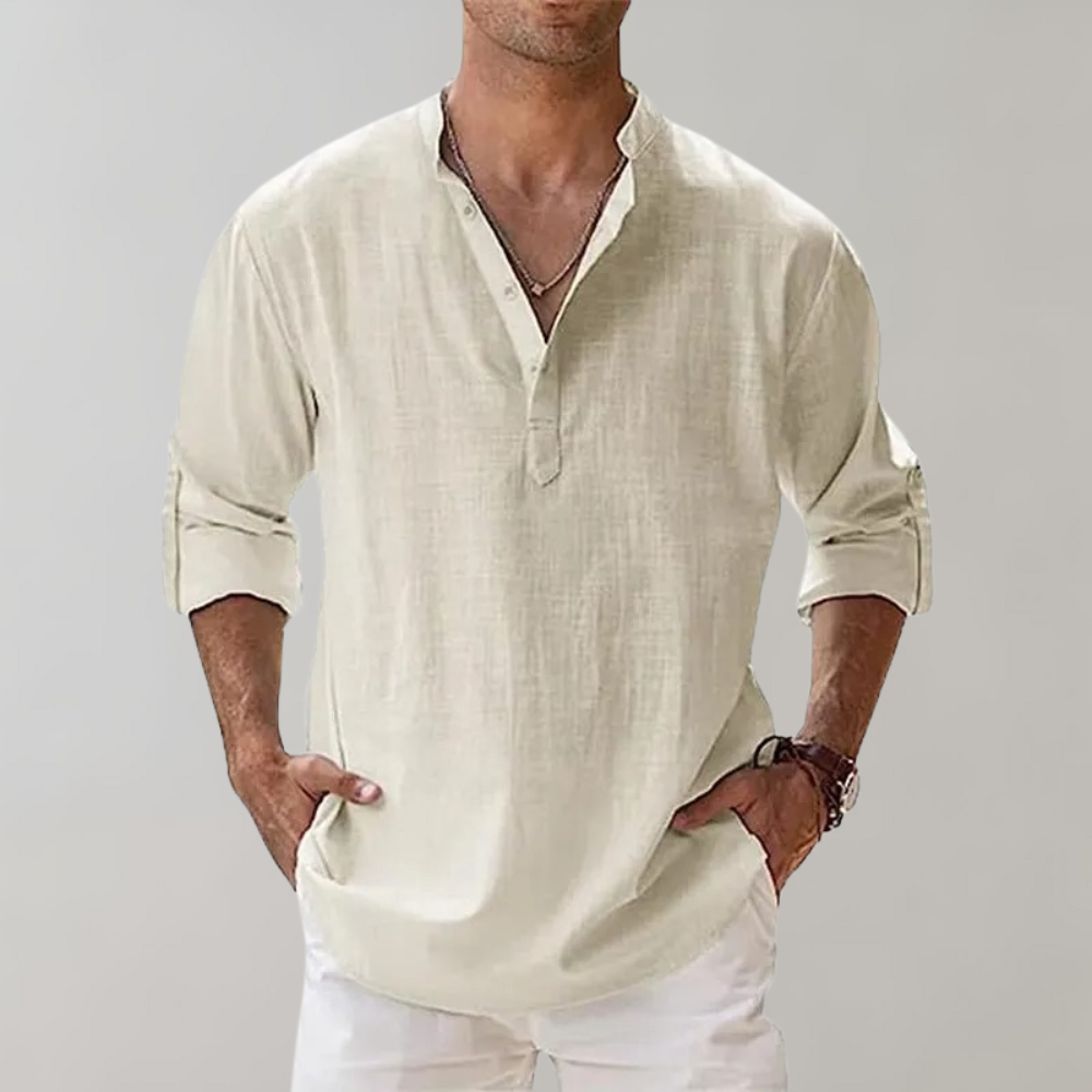 Men's Oversized Linen Shirt, Breathable Relaxed Fit Long Sleeve Summer Casual Shirt