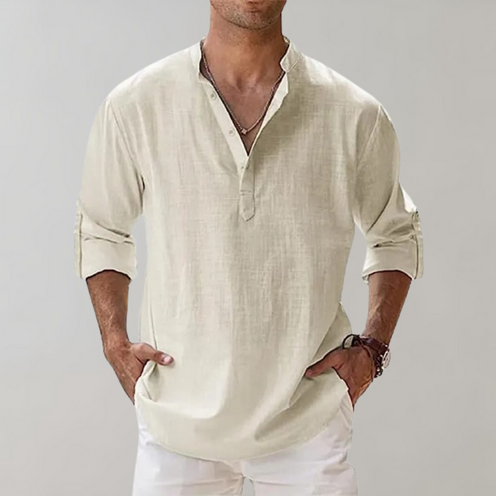 Men's Oversized Linen Shirt, Breathable Relaxed Fit Long Sleeve Summer Casual Shirt