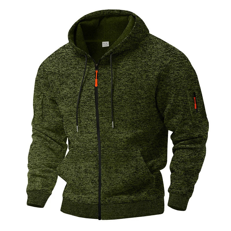 Men's hooded textured fleece jacket with full zip and long sleeves