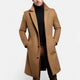 Men's long coat with notched lapels, button front and side pockets