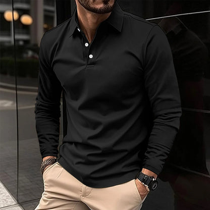 Men's long sleeve collared polo shirt with button placket