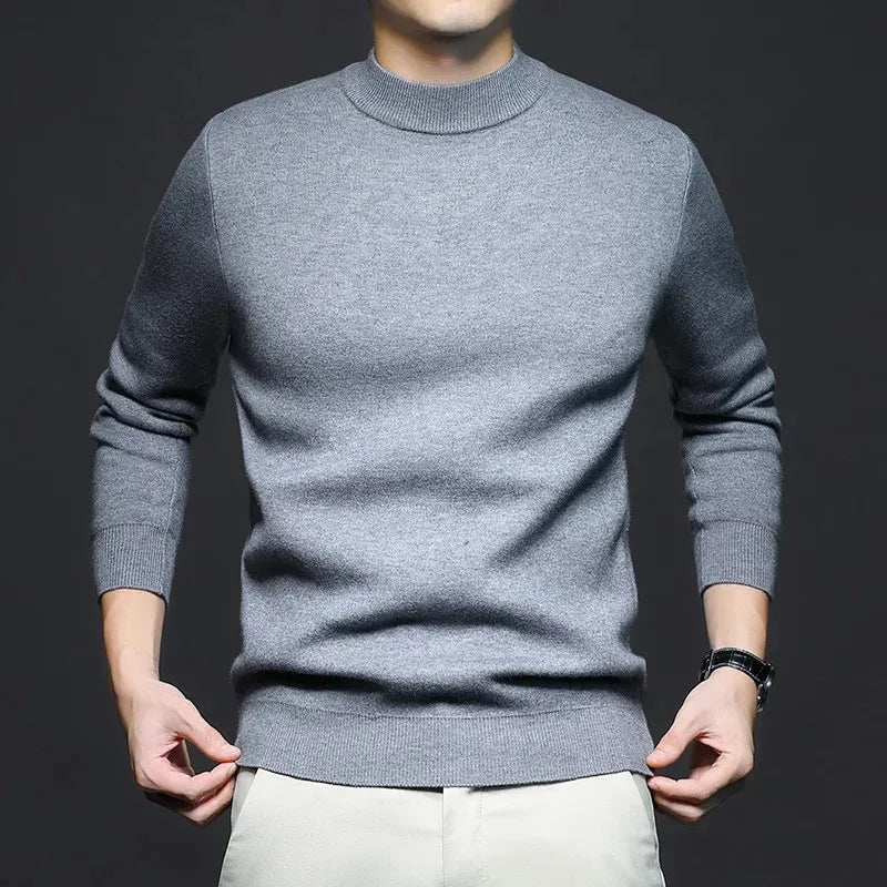Men's mock neck knit sweater with ribbed trim