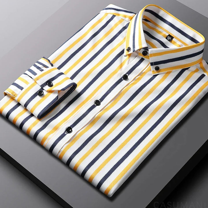 Men's Striped Cotton Shirt, Modern Fit Breathable Long Sleeve Smart Casual Shirt