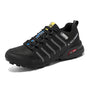 Men's low-cut lace-up hiking shoes with textured panels and rugged treaded soles