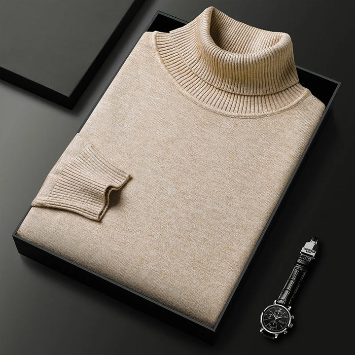 Ribbed turtleneck sweater with long sleeves and hip-length hem
