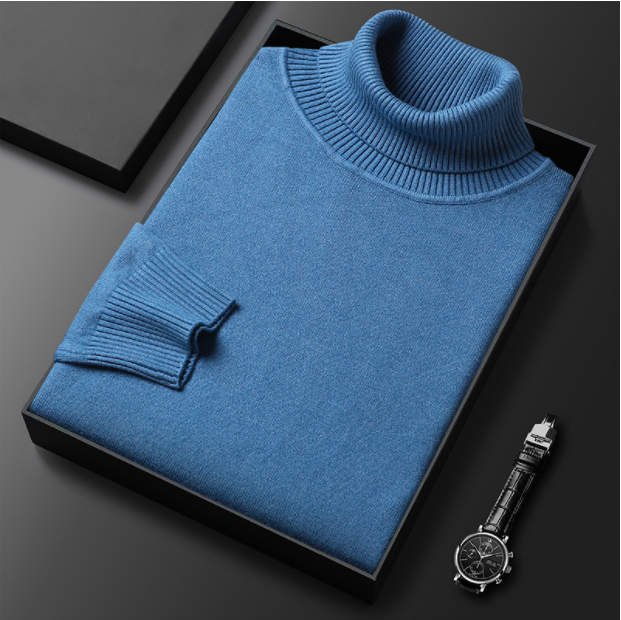 Solid ribbed turtleneck sweater folded in a presentation box