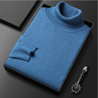 Solid ribbed turtleneck sweater folded in a presentation box