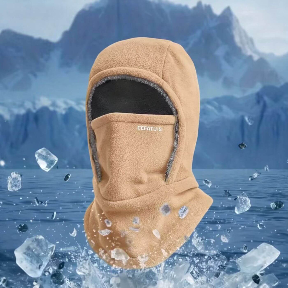 Unisex balaclava hat with face cover, ear trim and draped neck section