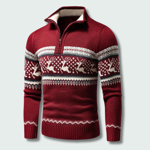 Men's patterned half-zip jumper with stand collar and long sleeves