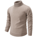 Men's beige turtleneck sweater with ribbed collar and long sleeves