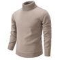 Men's beige turtleneck sweater with ribbed collar and long sleeves